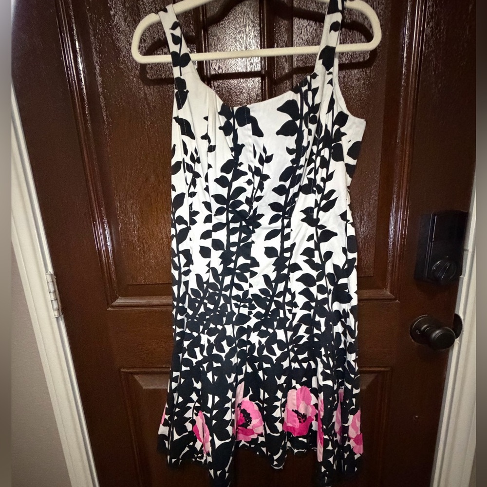 Nine West Black and White Tank Dress with Pink Flower Detail